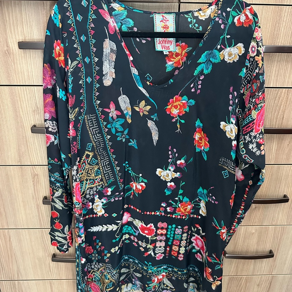 Johnny Was Navy Floral Blouse